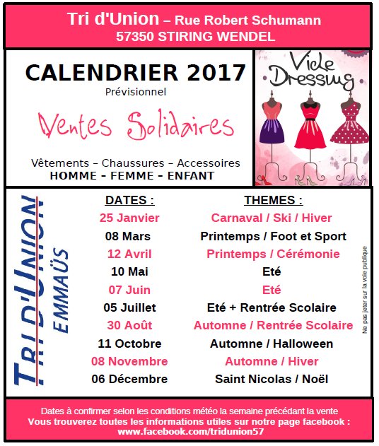 calendrier ventes tri d'union 2017